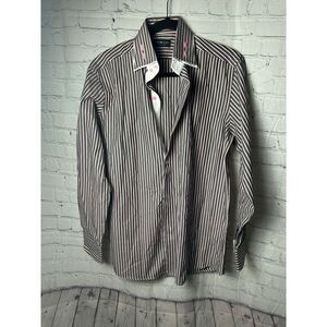 Domani‎ Blue Label Striped Button-Down Shirt Elegant Office Wear